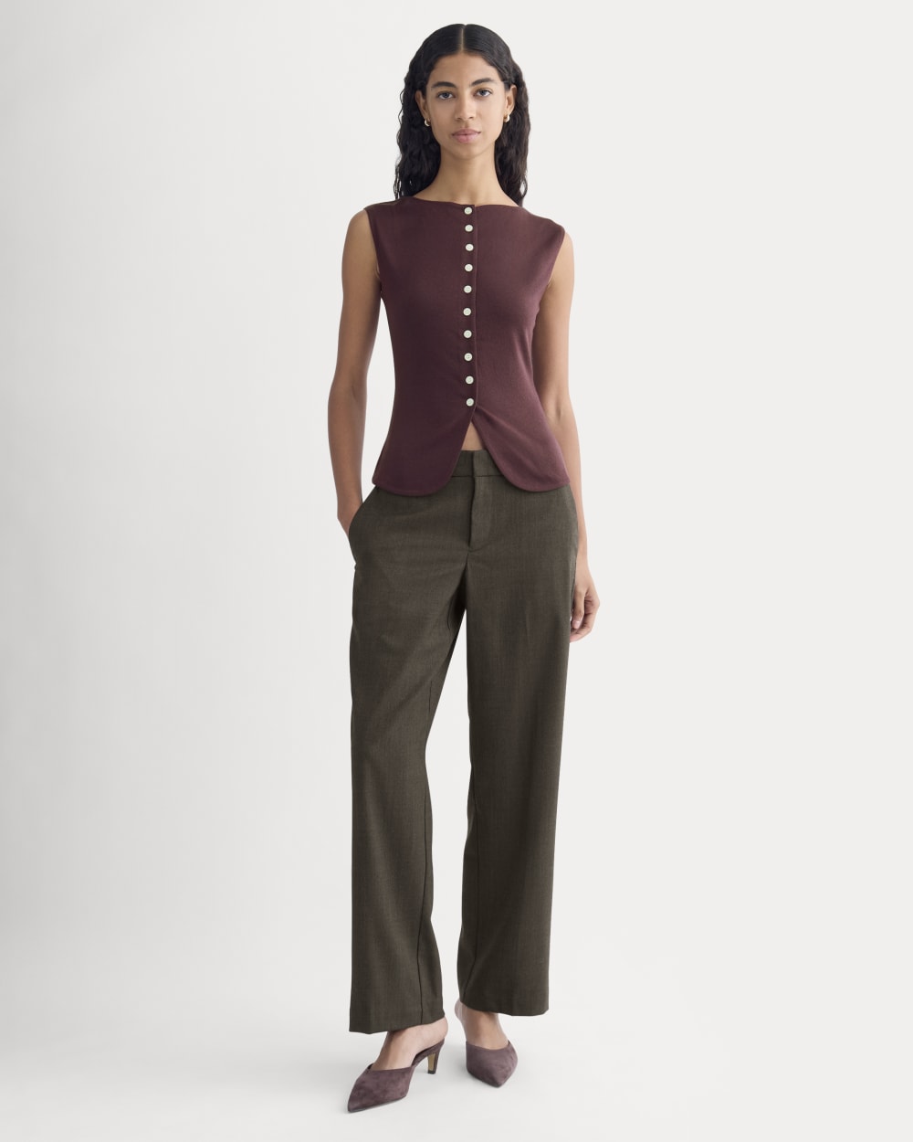 Sleeveless Button-Up in Butterluxe | Deep Plum - Image 3