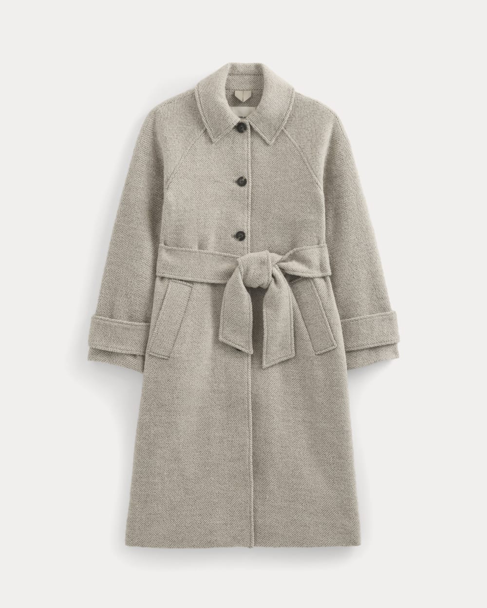 Italian Belted Overcoat | Taupe Herringbone - Image 2
