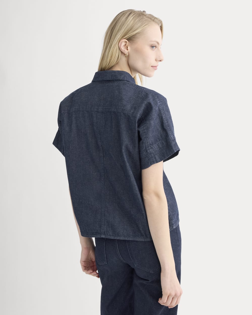 Cropped Boxy Denim Shirt | Dark Indigo Rinse - Image 5