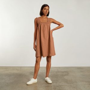 Alternative view of The Smocked Linen Dress | Tawny Brown