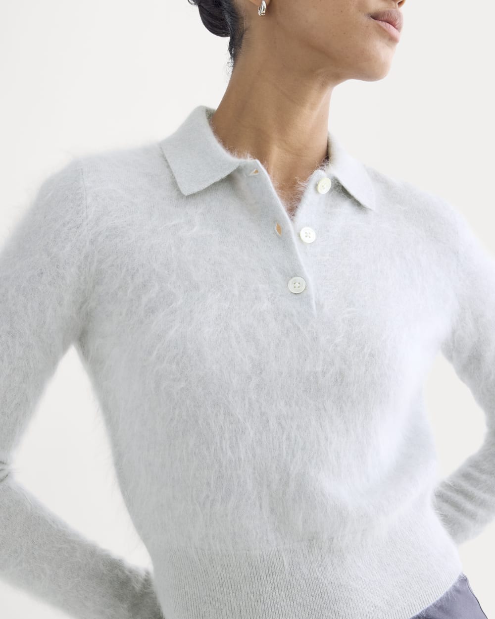 Lush Cashmere Cropped Polo Sweater | Sanderling Gray - Image 4