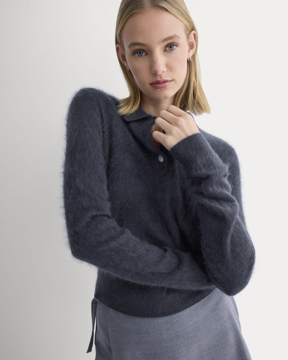 Lush Cashmere Cropped Polo Sweater | Starry Navy - Image 5