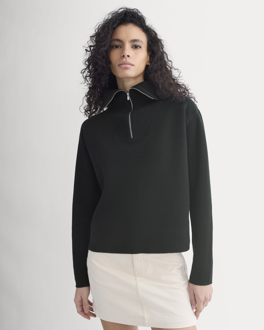 Double Knit Half-Zip in Cotton Merino | Black - Image 3