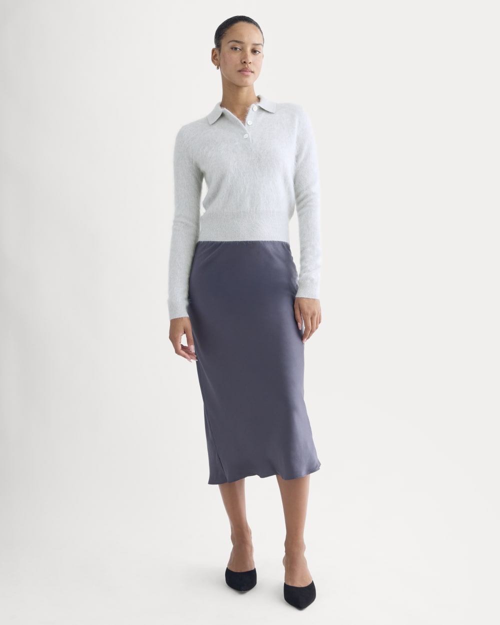 Lush Cashmere Cropped Polo Sweater | Sanderling Gray - Image 3