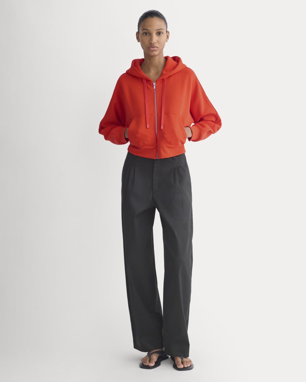 Luxe Fleece Full-Zip Cropped Hoodie | Fiery Red - Image 4