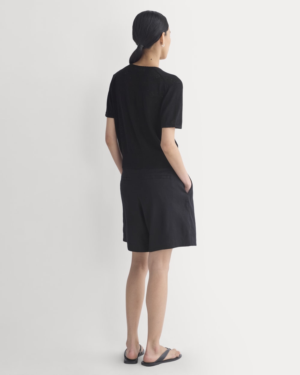 Lace Trim Cardigan in Fine Linen | Black - Image 5