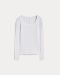 Alternative view of The Luxe Rib Long-Sleeve Scoop-Neck Tee | White