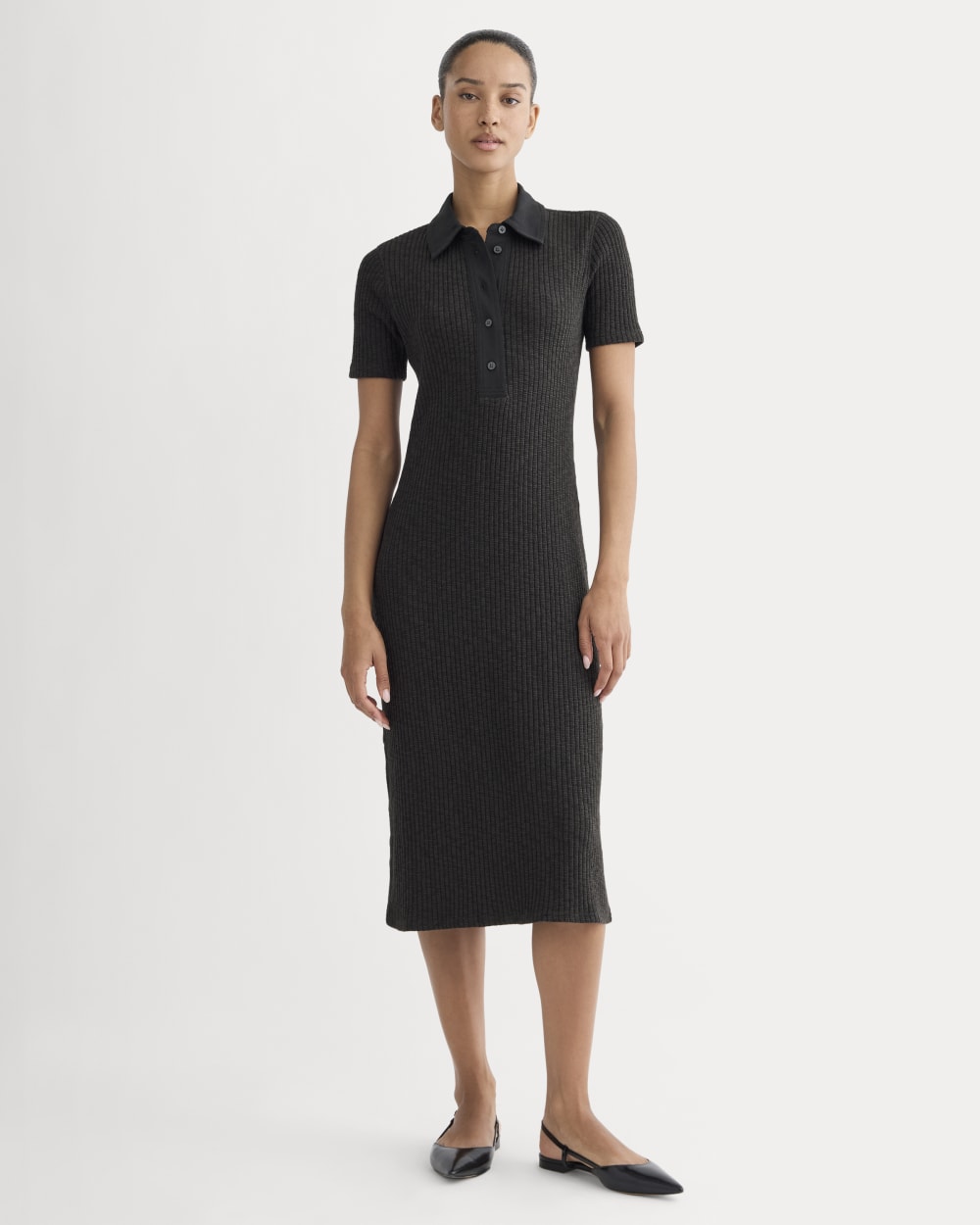 The Cozy Rib Polo Dress | Black