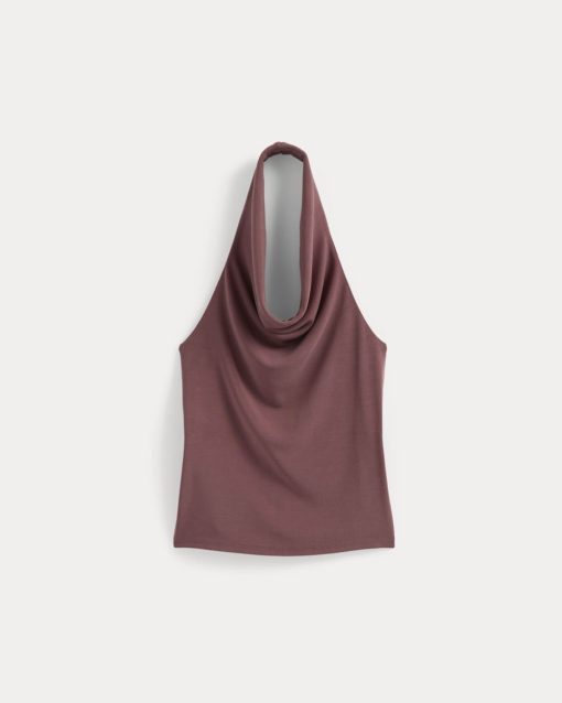Alternative view of Halter Cowlneck Top in Butterknit | Washed Henna