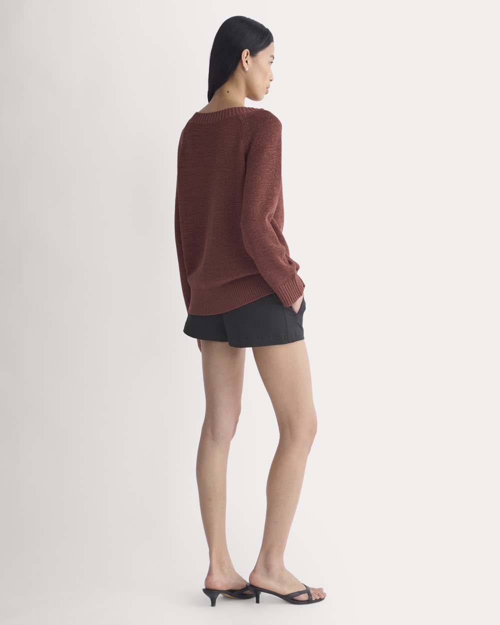 Wide-Neck Crew Sweater in Tape Yarn | Henna Red - Image 5