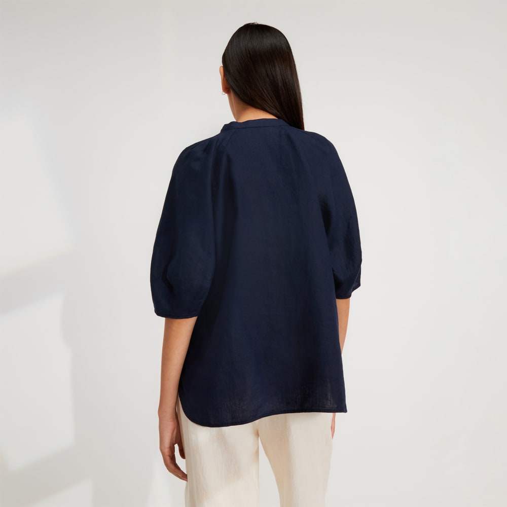 The Linen Puff Sleeve Shirt | Navy - Image 3