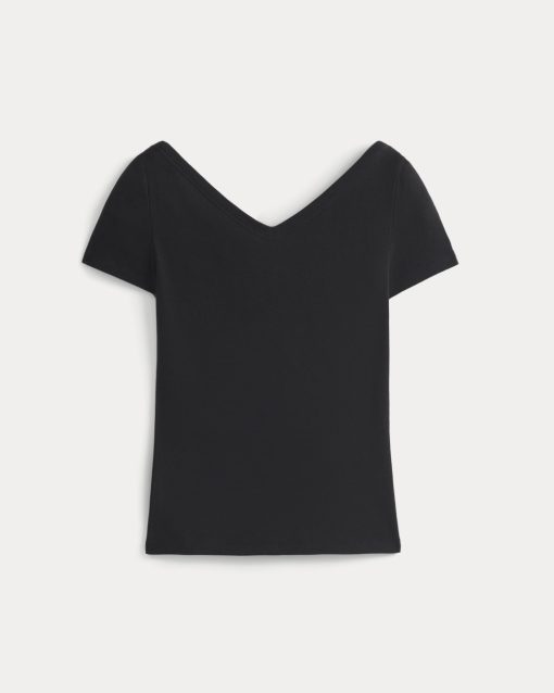 Alternative view of Tissue Short-Sleeve V-Neck Top | Black