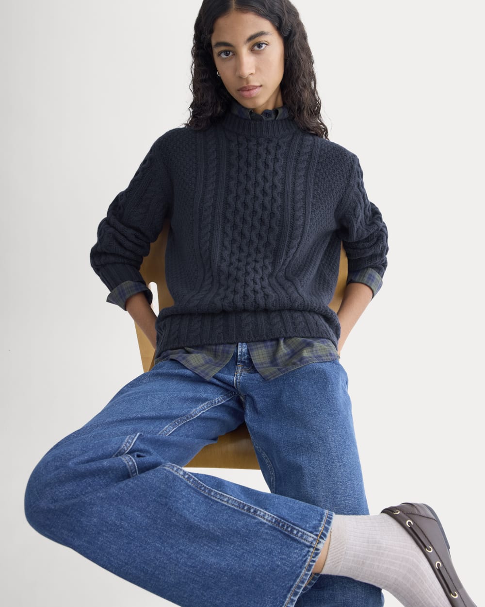 Cable Sweater in Luxe Merino | Navy - Image 5