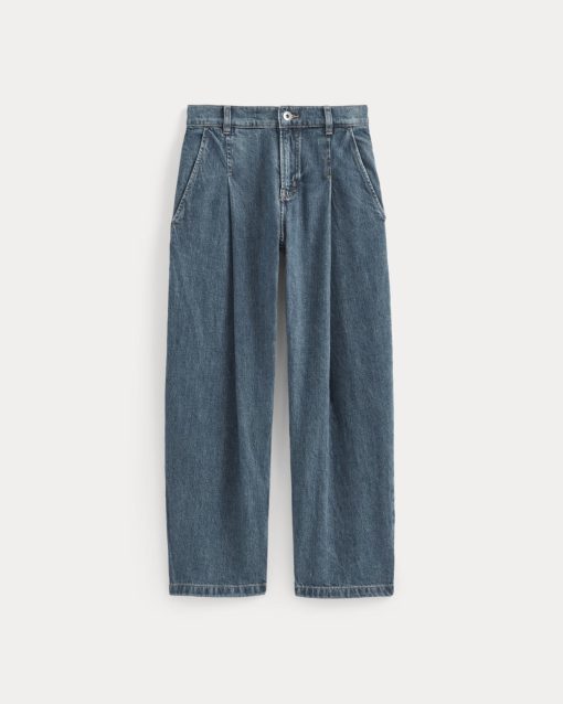 Alternative view of The High Rise Pleated Jean | Mid Indigo
