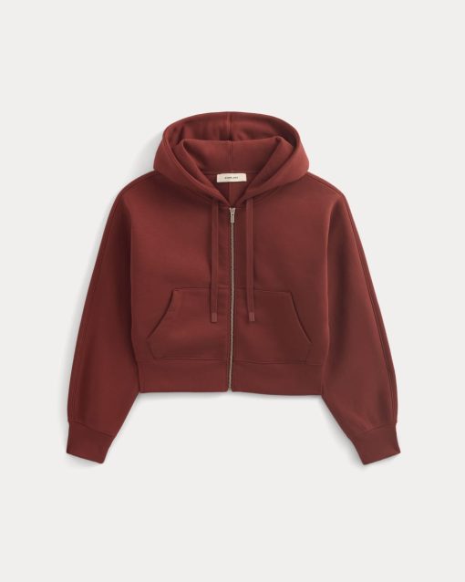 Alternative view of Luxe Fleece Full-Zip Cropped Hoodie | Merlot