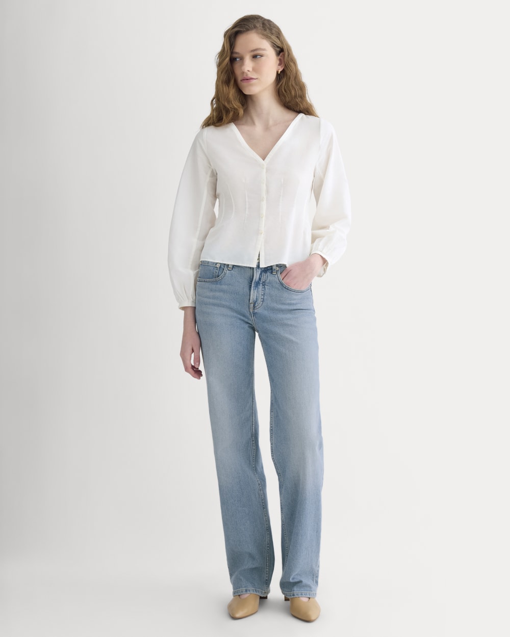 Balloon Sleeve Top in Cotton Silk | Bone - Image 4