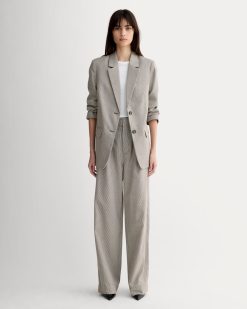 The Draper Pleated Pant in Buttersmooth | Deep Taupe Mini Gingham | 32 Inseam