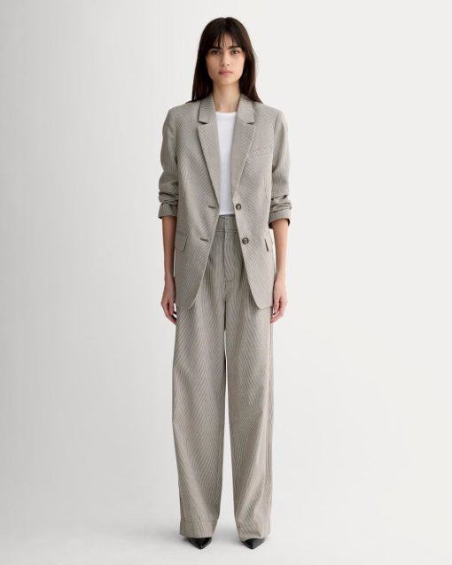 The Draper Pleated Pant in Buttersmooth | Deep Taupe Mini Gingham | 32 Inseam