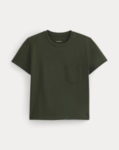 Alternative view of The Box-Cut Tee in Essential Cotton | Dark Green | Pocket