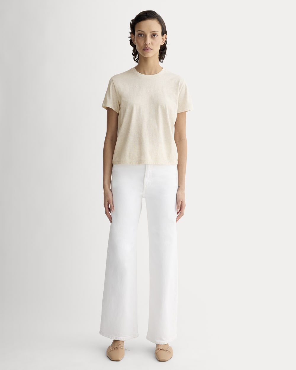 The Box-Cut Tee in Essential Cotton | Heathered Oat | No Pocket - Image 3