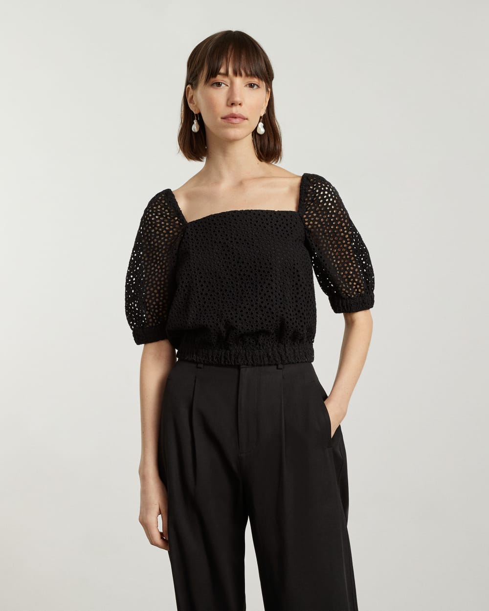 The Eyelet Puff Sleeve Top | Black - Image 3