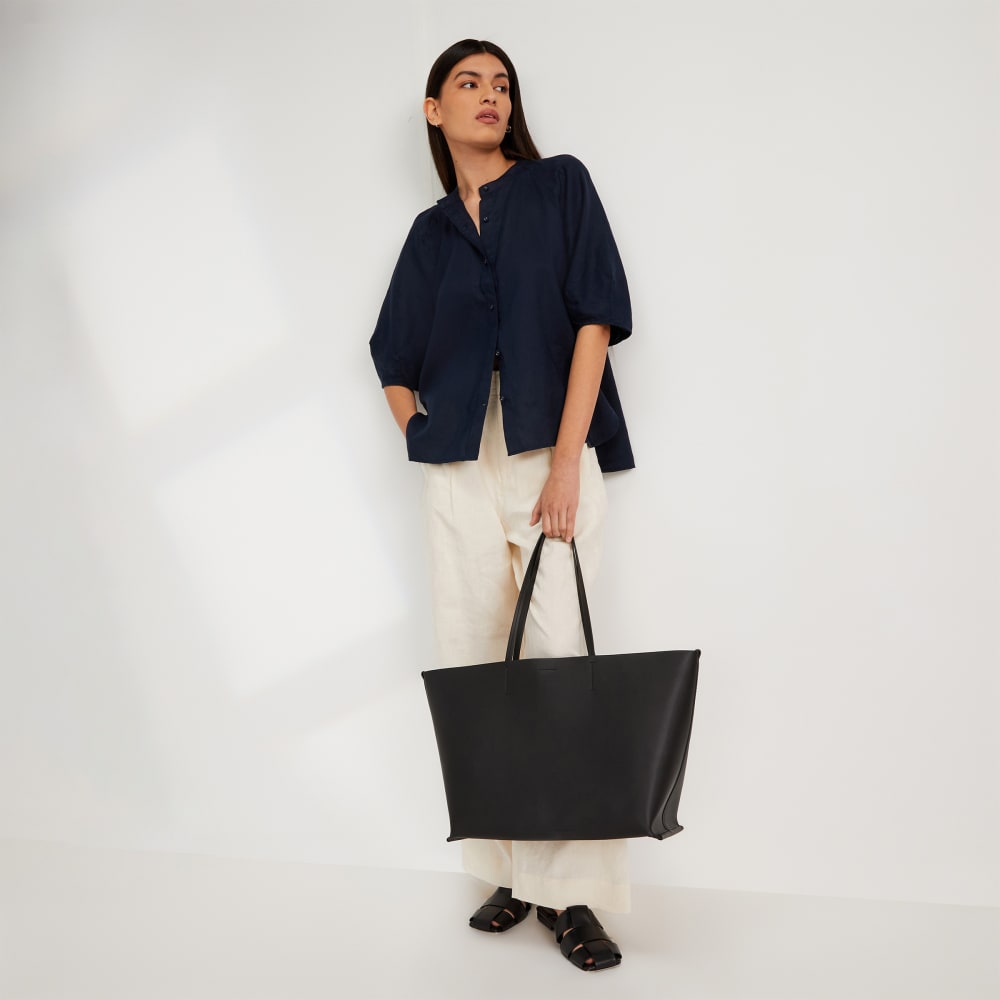 The Linen Puff Sleeve Shirt | Navy - Image 6