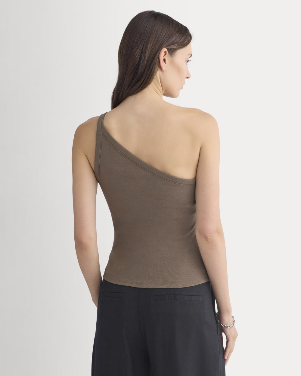 RetroSoft Cotton One-Shoulder Tank | Deep Taupe - Image 4