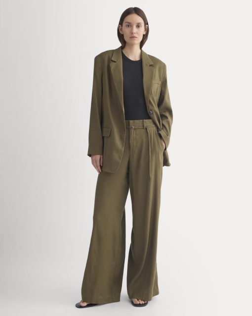 Wide-Leg Belted Pant in Stretch Linen | Beech | Regular