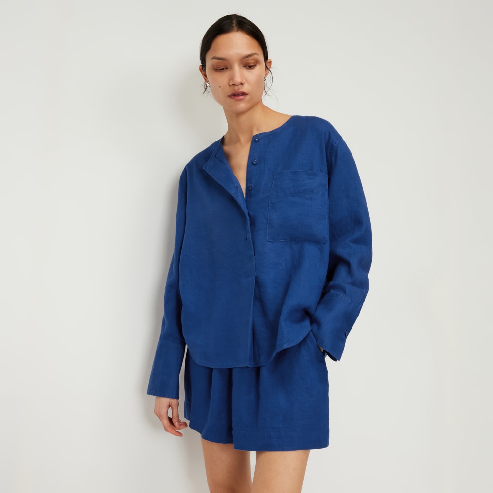 The Linen Popover Shirt | Mazarine Blue