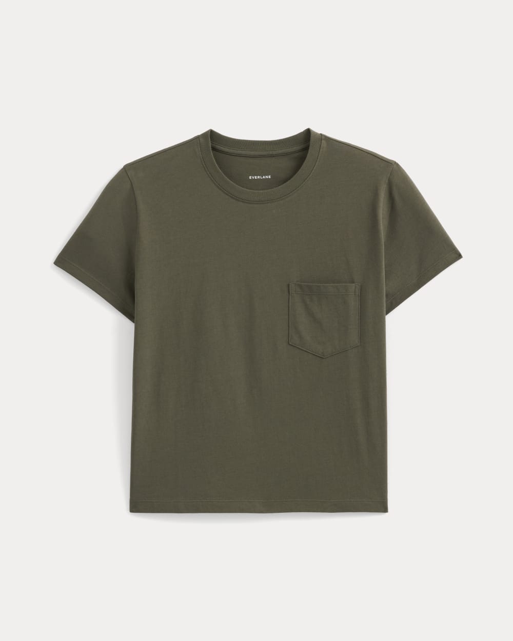 The Box-Cut Tee in Essential Cotton | Olive Night | Pocket - Image 2