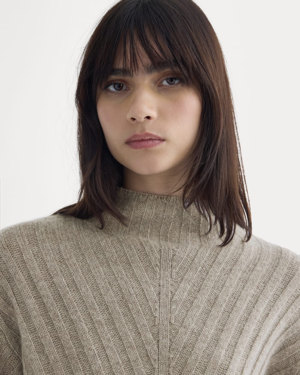 Funnel-Neck Sweater in Wool Cashmere | Light Heathered Taupe - Image 4