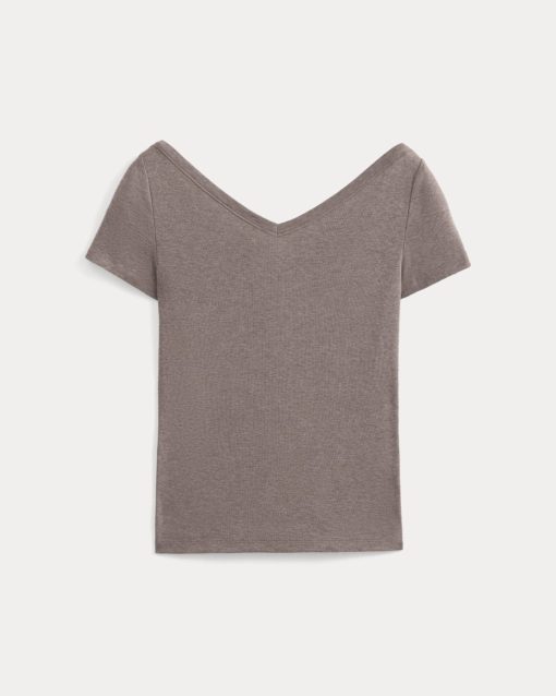 Alternative view of Tissue Short-Sleeve V-Neck Top | Heathered Chocolate Chip
