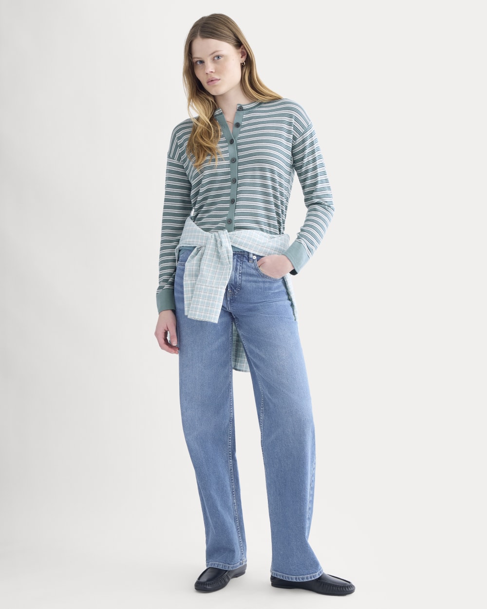 Crew Cardigan in Ultrasoft Merino | Reflecting Pond Multi Stripe - Image 5