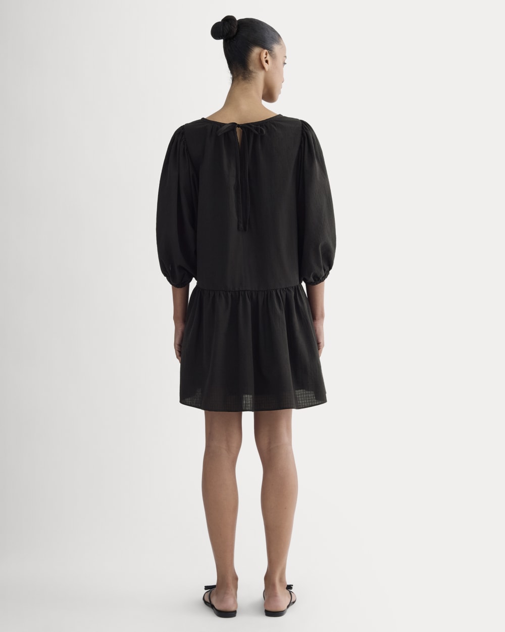 The Gauze Puff-Sleeve Mini Dress | Black - Image 4