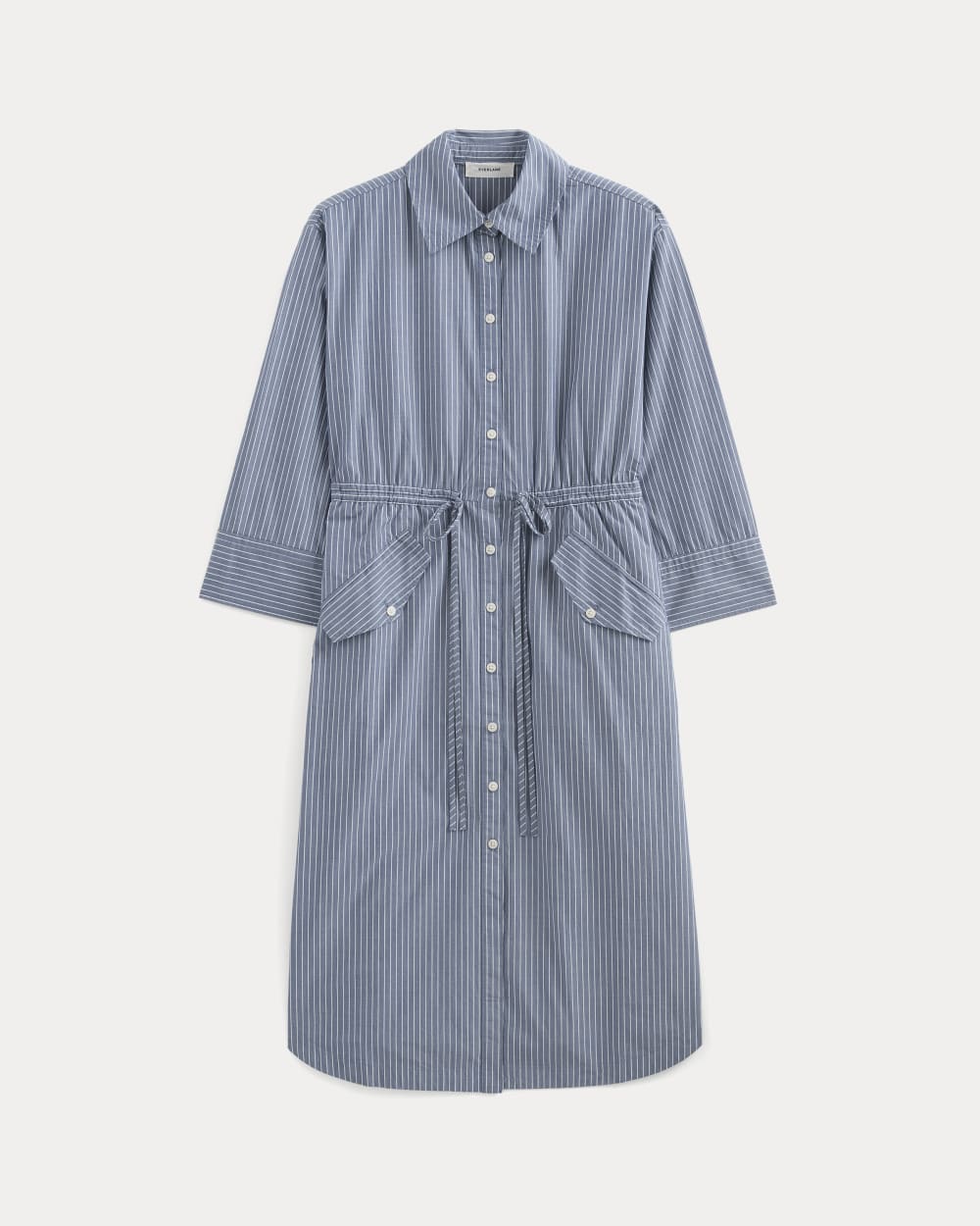 The Drawcord Shirtdress in Ultrasoft Cotton | Mazarine Blue / Optic White - Image 2