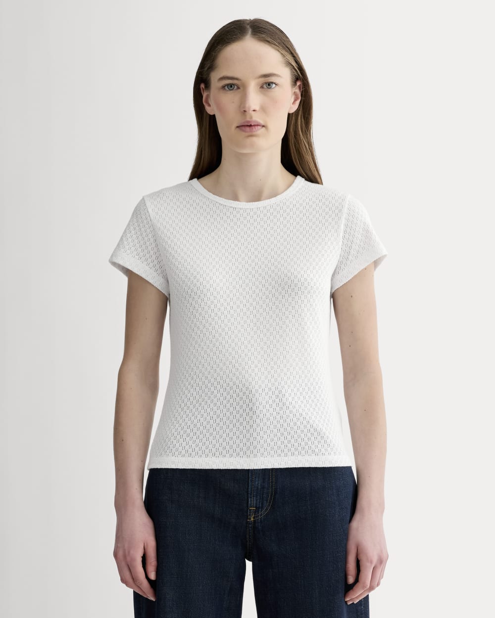 The Pointelle Short-Sleeve Tee | White
