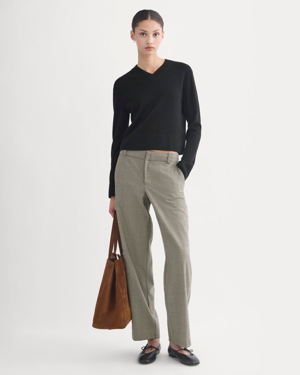 Cashmere Cropped High-V Sweater | Black - Image 6