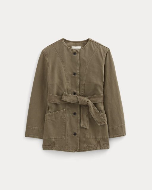 Alternative view of The Long Denim Barrel Jacket | Garment-Dyed Chocolate