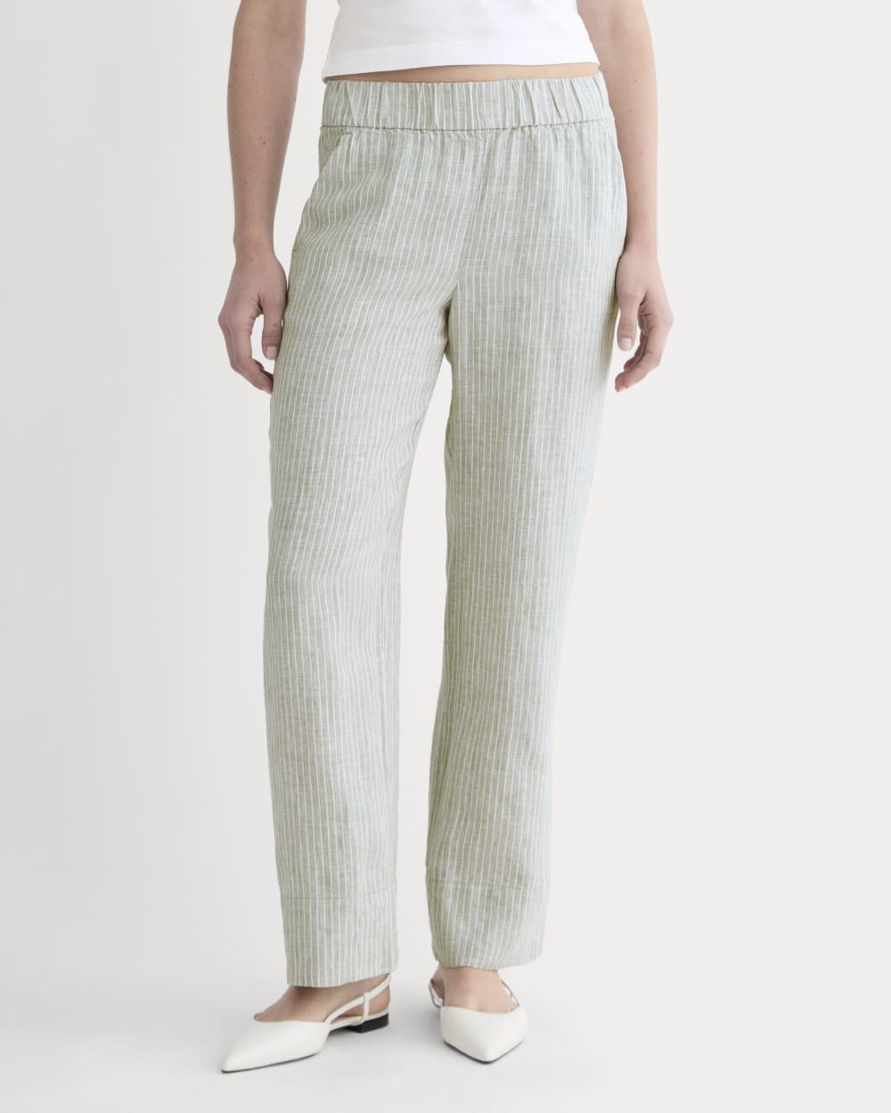 The Linen Easy Pant | Oil Green / White - Image 3