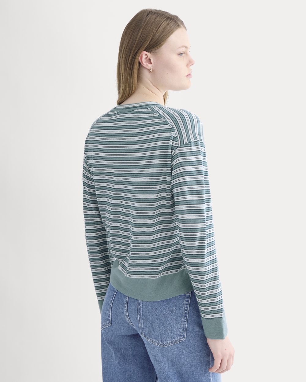 Crew Cardigan in Ultrasoft Merino | Reflecting Pond Multi Stripe - Image 4