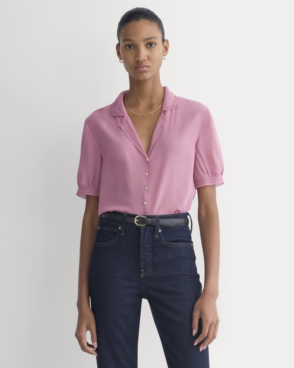 Notch Collar Shirt in Silk Georgette | Heather Rose