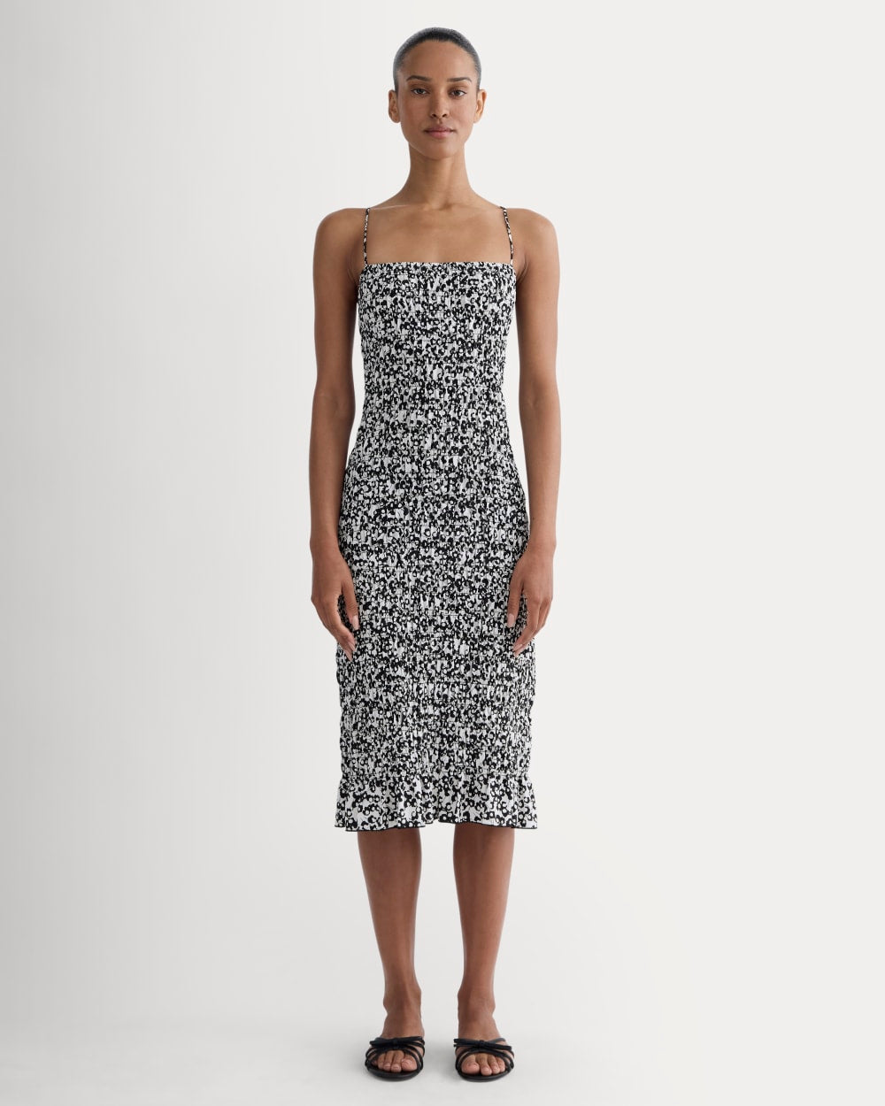 The Smocked Column Dress | Bone / Black Floral