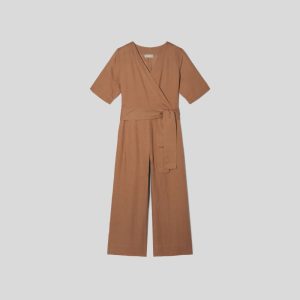 Alternative view of The Wrap Jumpsuit in Linen | Carob Brown