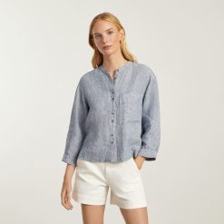 Alternative view of The Linen Billow Blouse | Blue Pinstripe