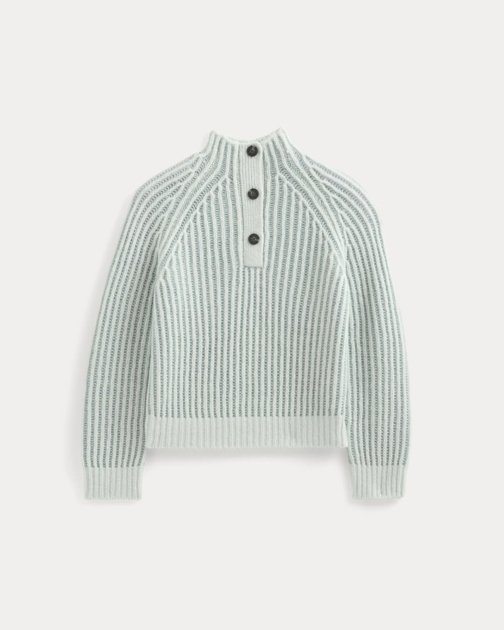 Funnel-Neck Ribbed Henley Sweater | Chalk Blue / Grey Mist Vertical Stripe - Image 2