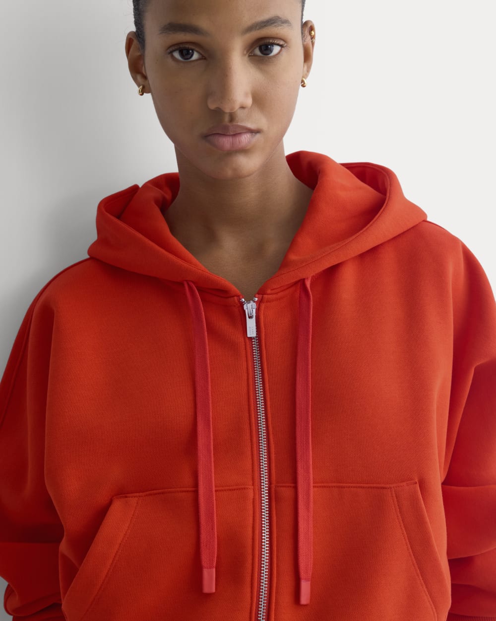 Luxe Fleece Full-Zip Cropped Hoodie | Fiery Red - Image 3