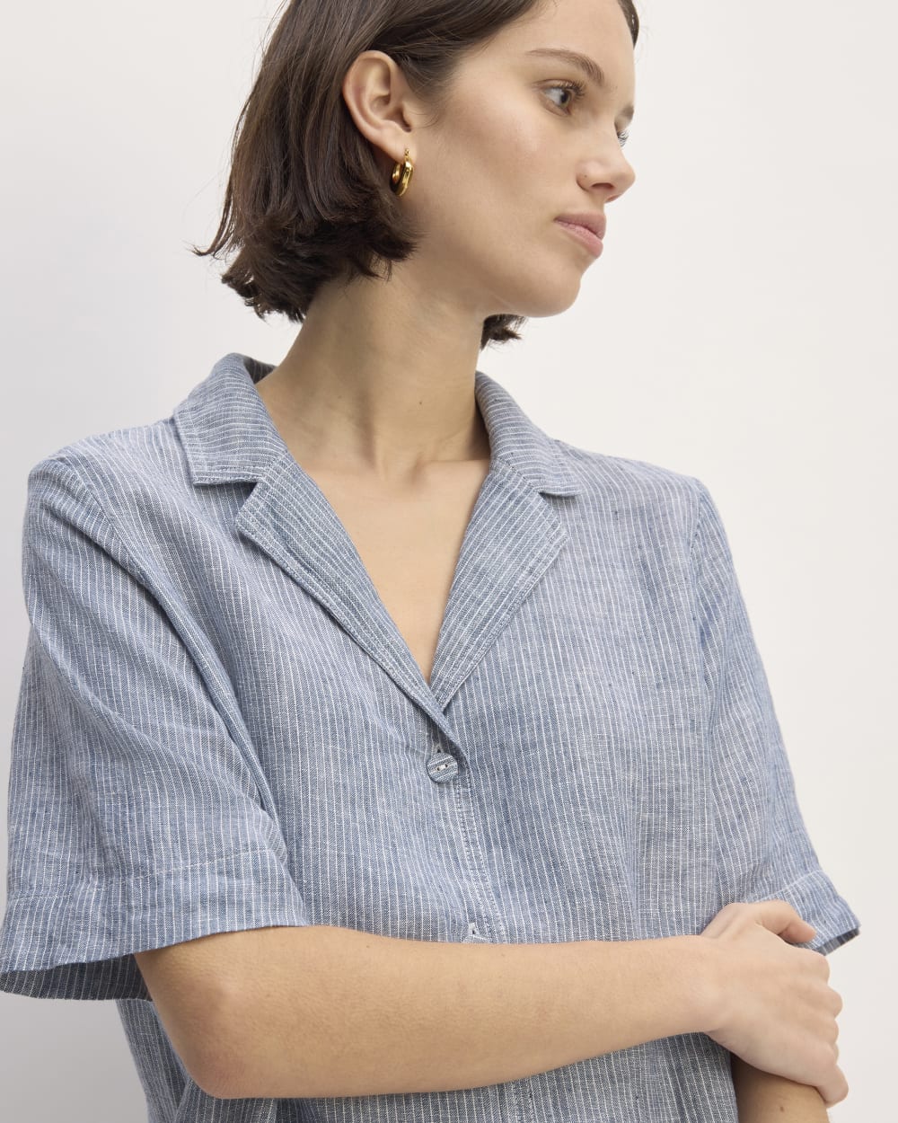 The Shirtdress in Linen | White / Blue - Image 4