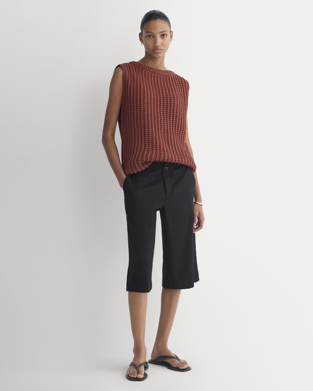Open-Knit Tunic Vest in Elevated Cotton | Henna Red - Image 3