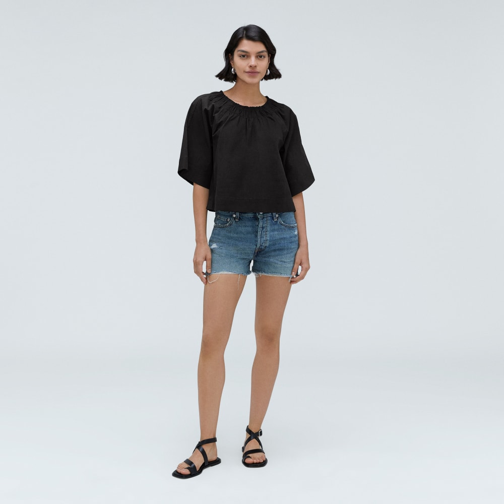 The Seersucker Gathered Tee | Black - Image 6