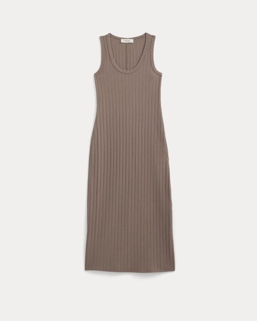 Alternative view of Scoop-Neck Midi Dress in Pointelle Knit | Heathered Chocolate Chip